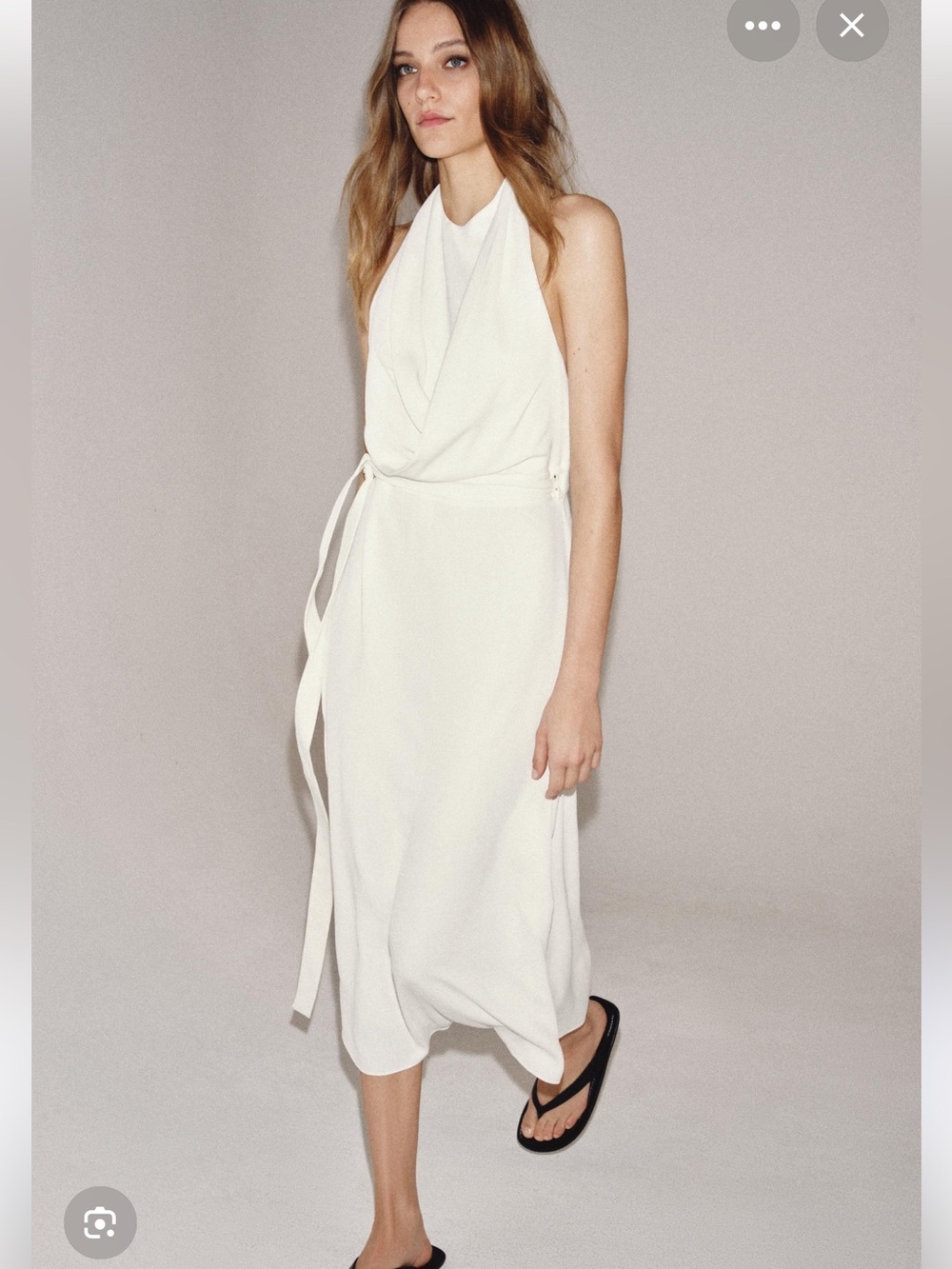 Zara Ivory Halter Midi Dress with Side Tie